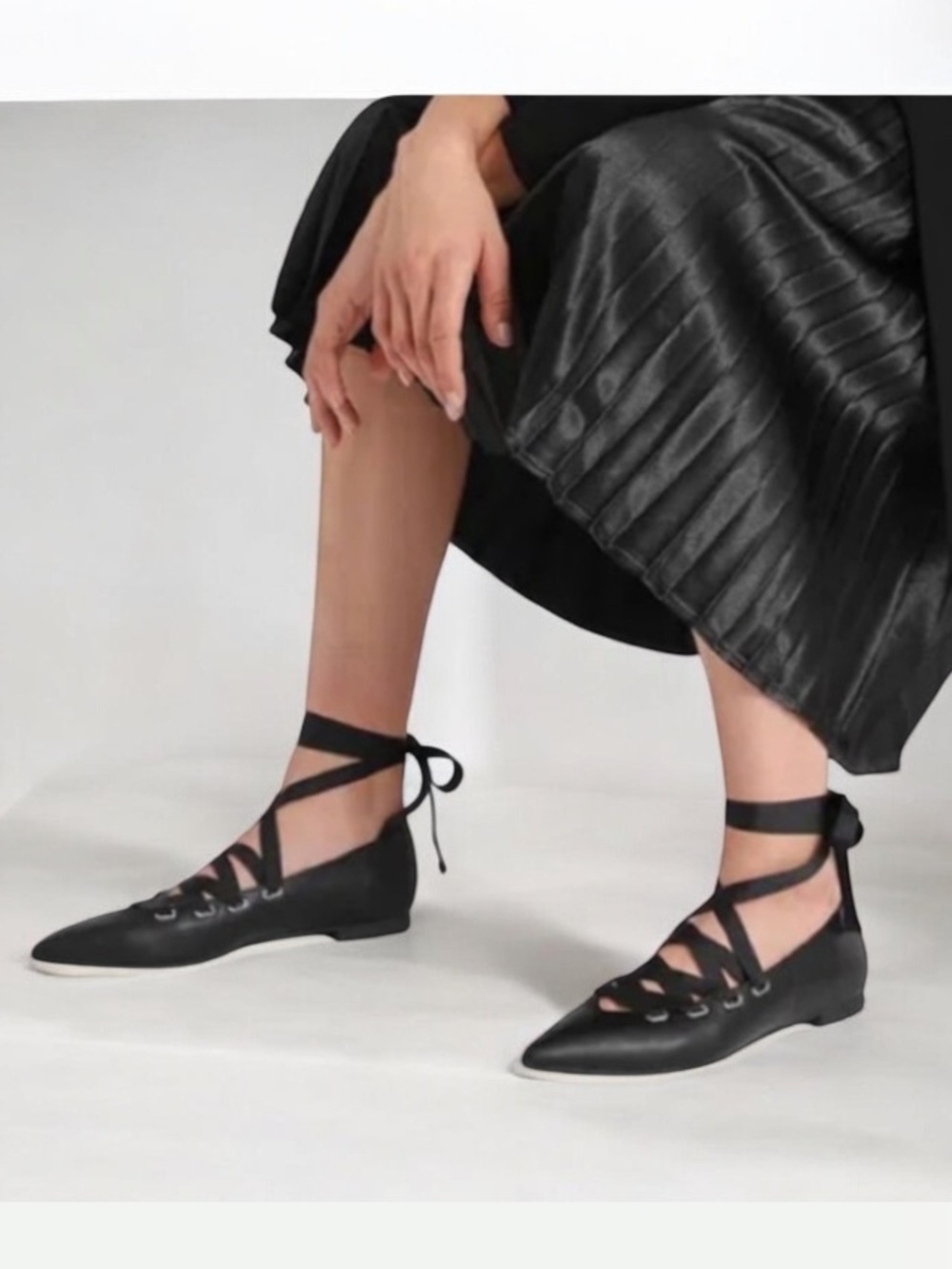 Coach Black Leather Lace Up Pointed Flat Shoes Size 10 B
